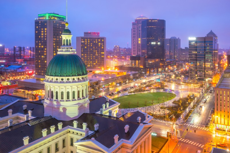 St. Louis downtown skyline at twilight 